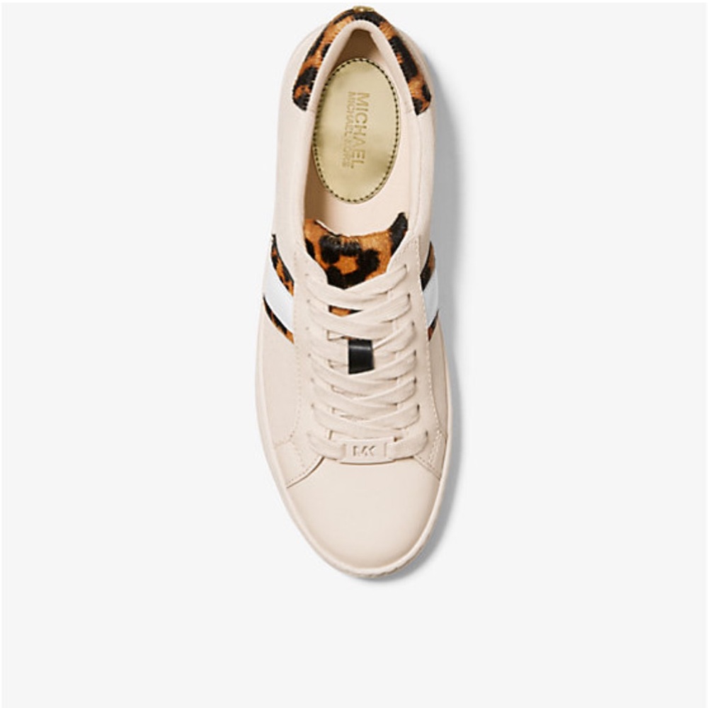 Michael Kors Irving Calf Hair and Mesh Stripe Sneaker in Ecru/Leopard